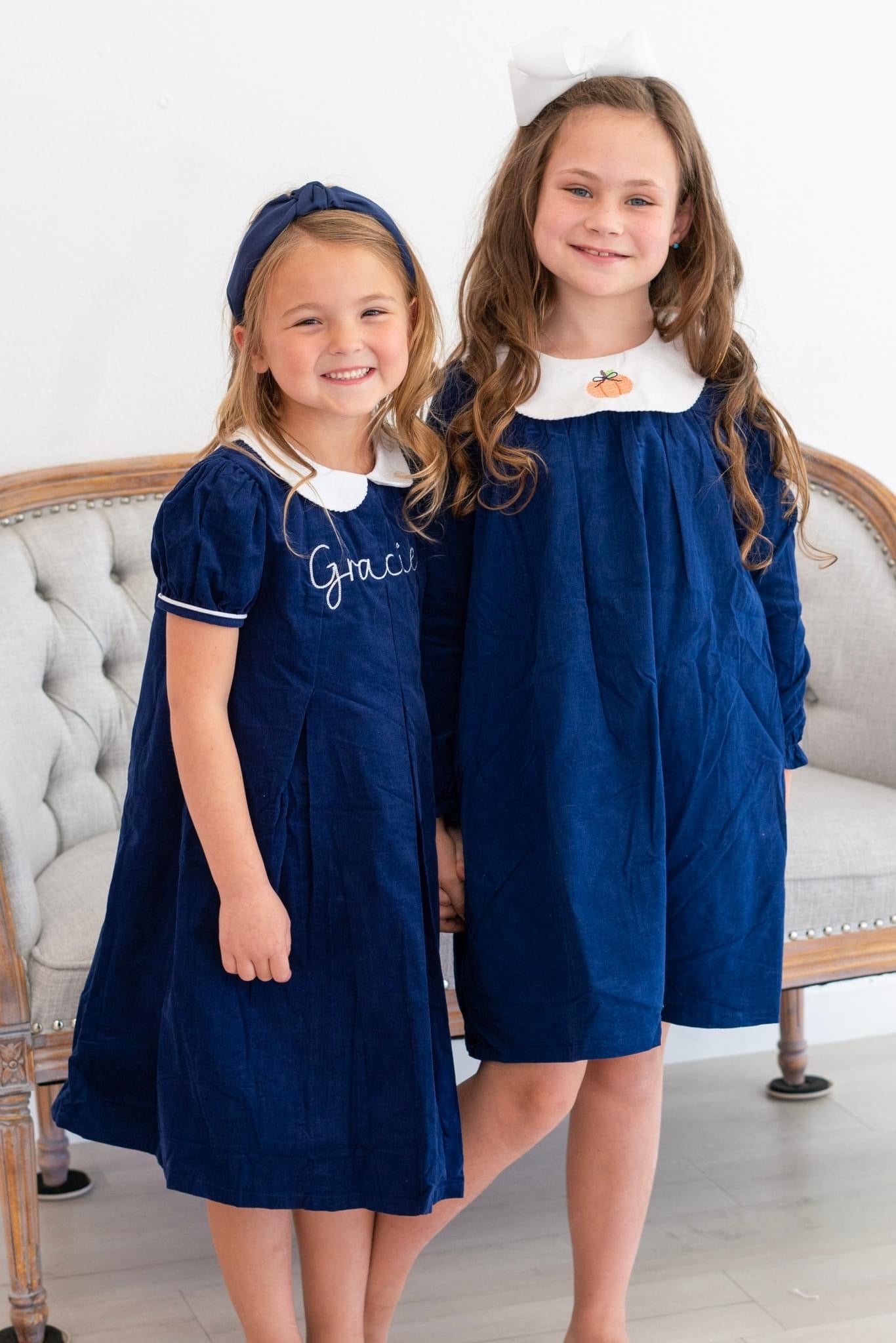 Corduroy Pleated Collar Dress